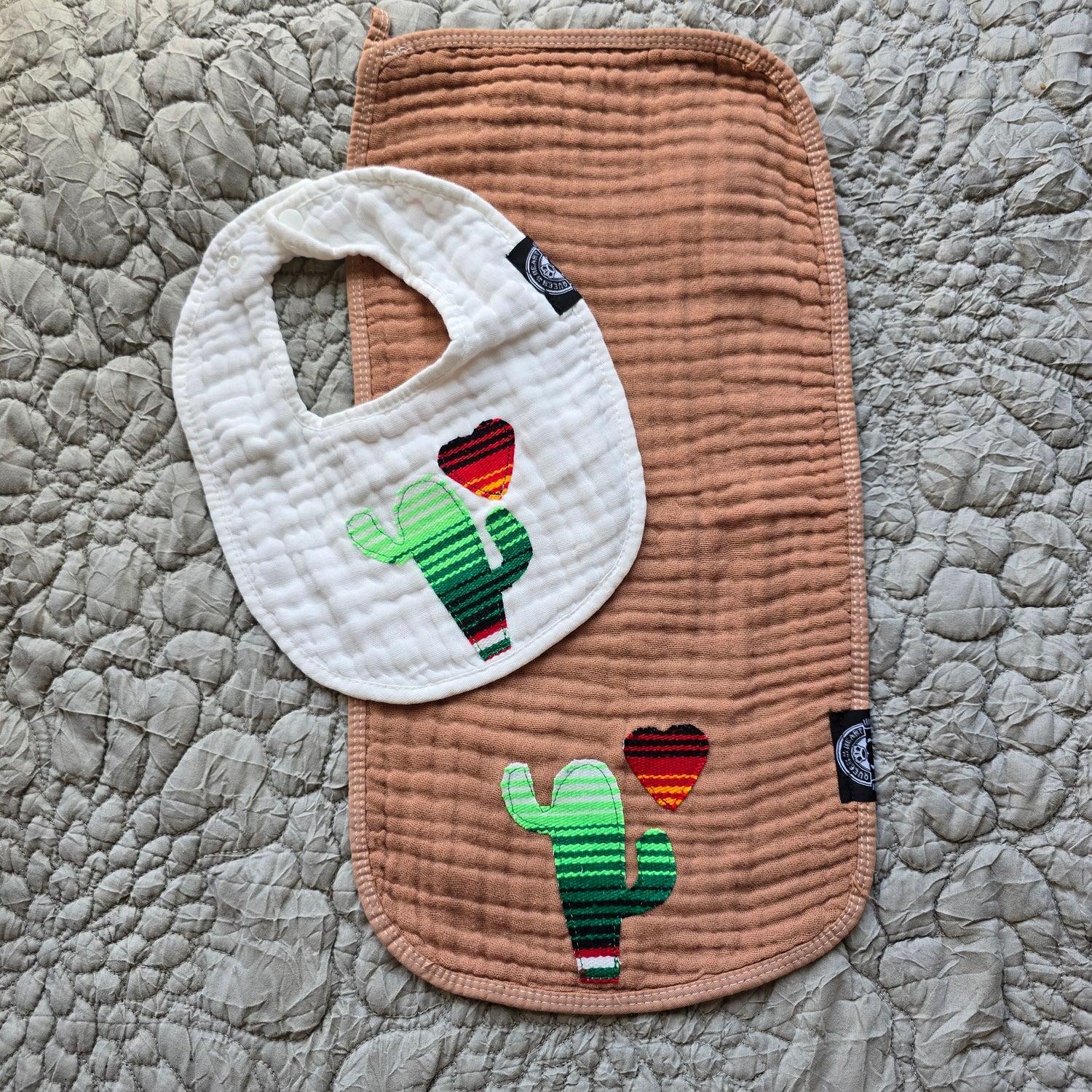 Cactus Sarape Bib and Burp Rag Set Mexican Cambaya