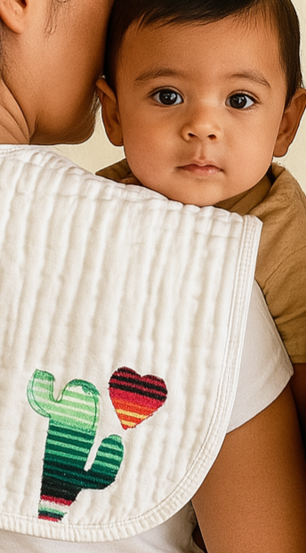 Cactus Sarape Bib and Burp Rag Set Mexican Cambaya