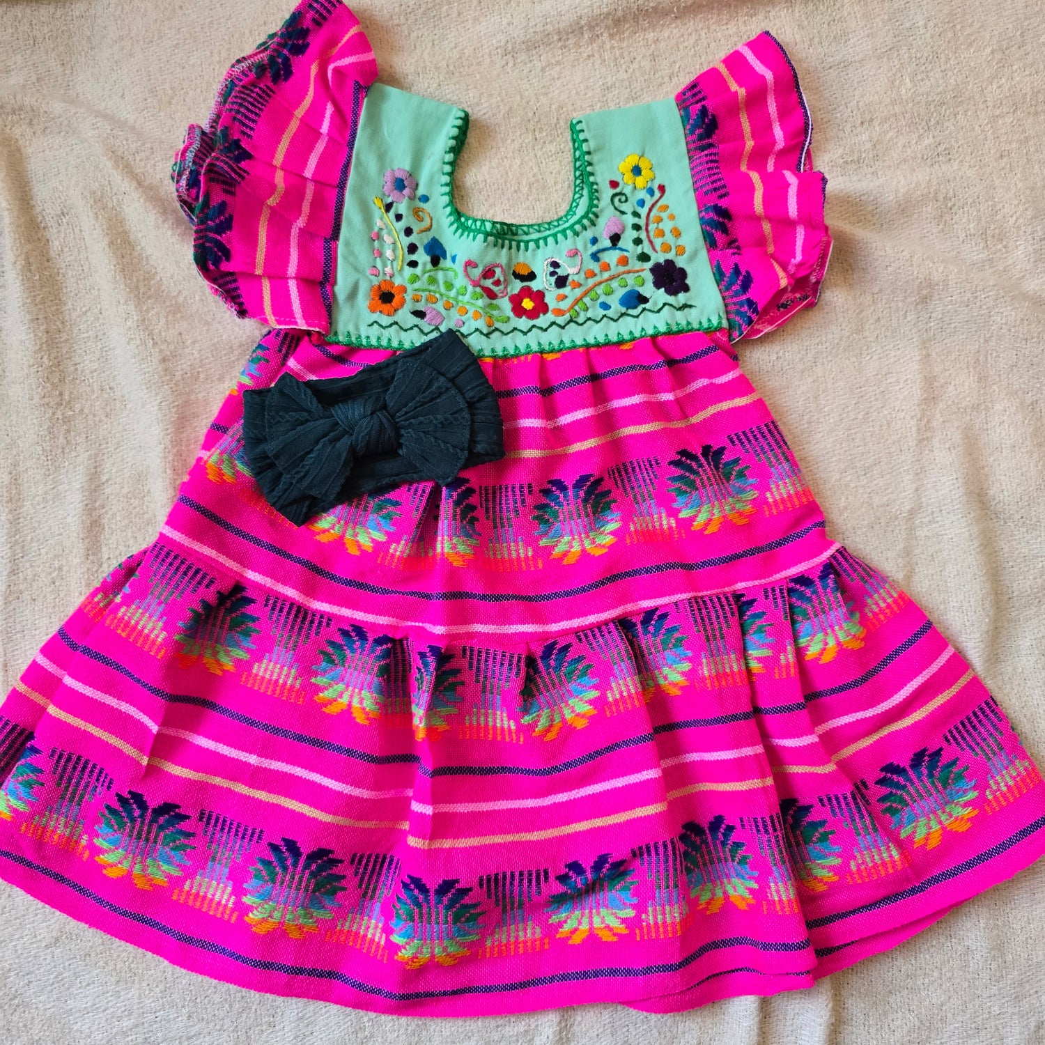 Cambaya/ Hand Embroidered Toddler Dress with Coordinating Headband