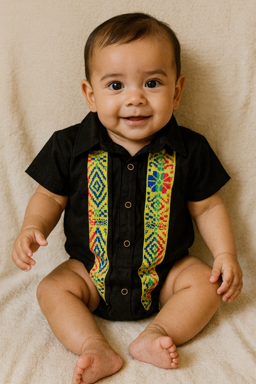 Baby Boy Guayabera Onesie with Cambaya Accents