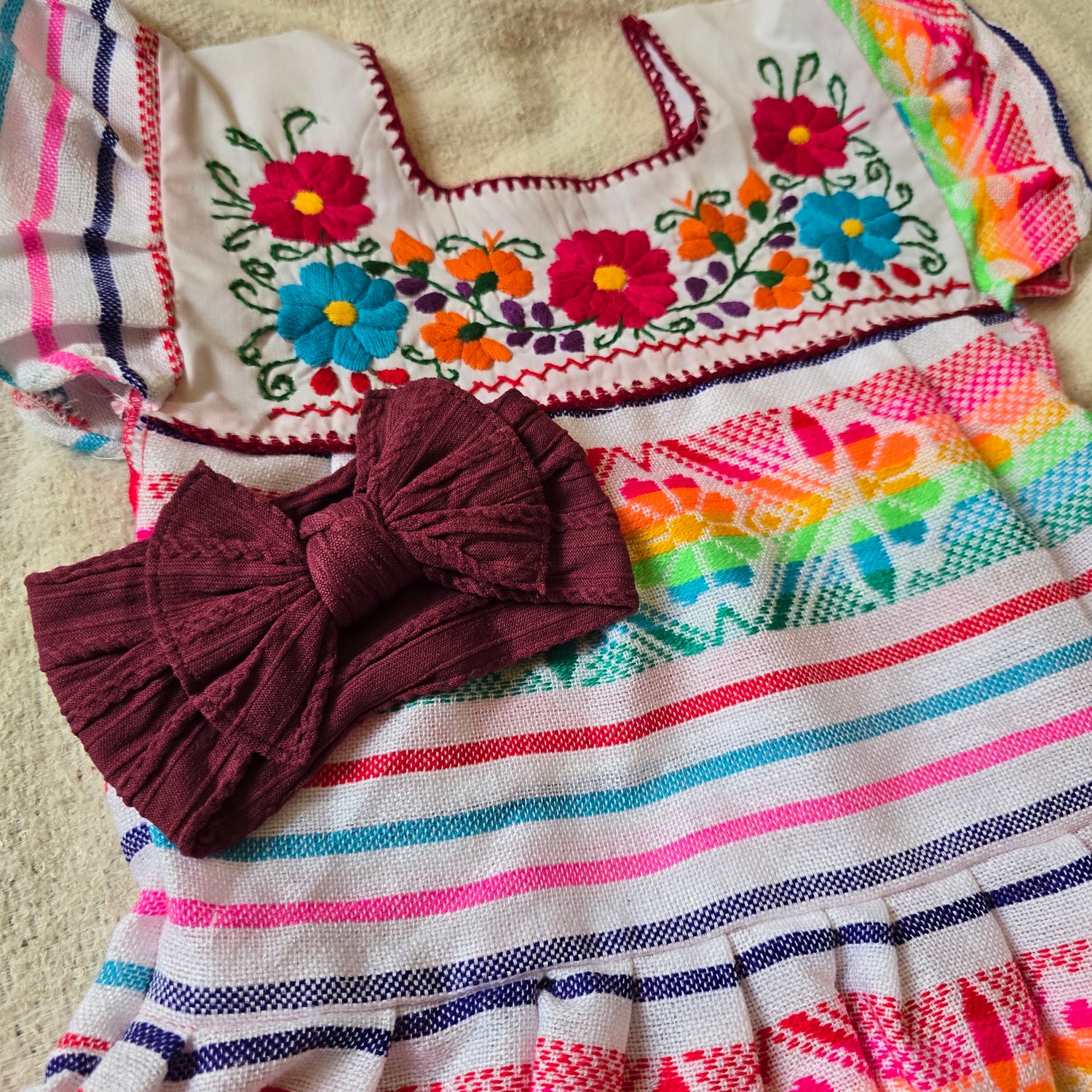 Cambaya/ Hand Embroidered Toddler Dress with Coordinating Headband