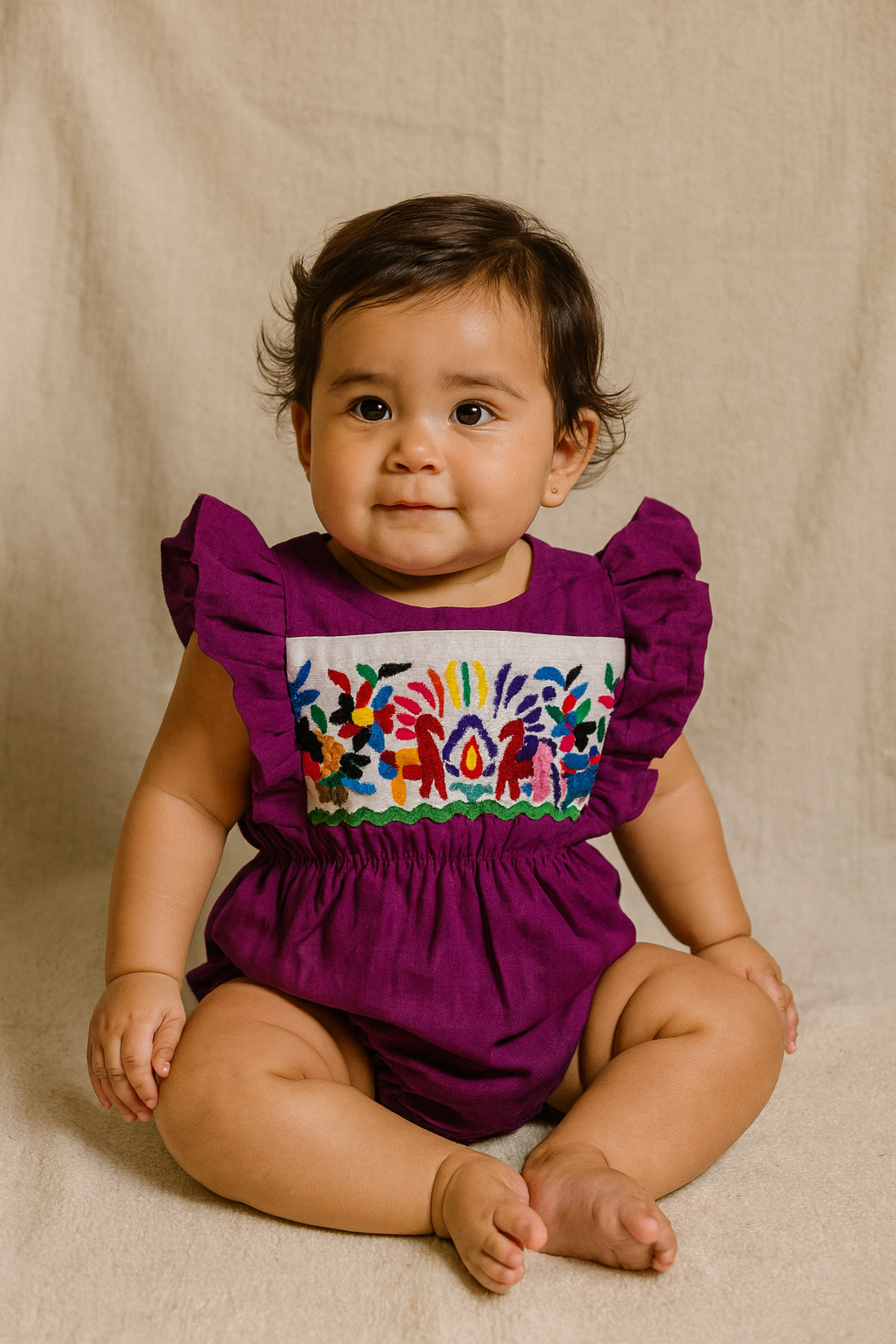 Handmade Mexican Embroidered Toddler Romper (12–18 months)