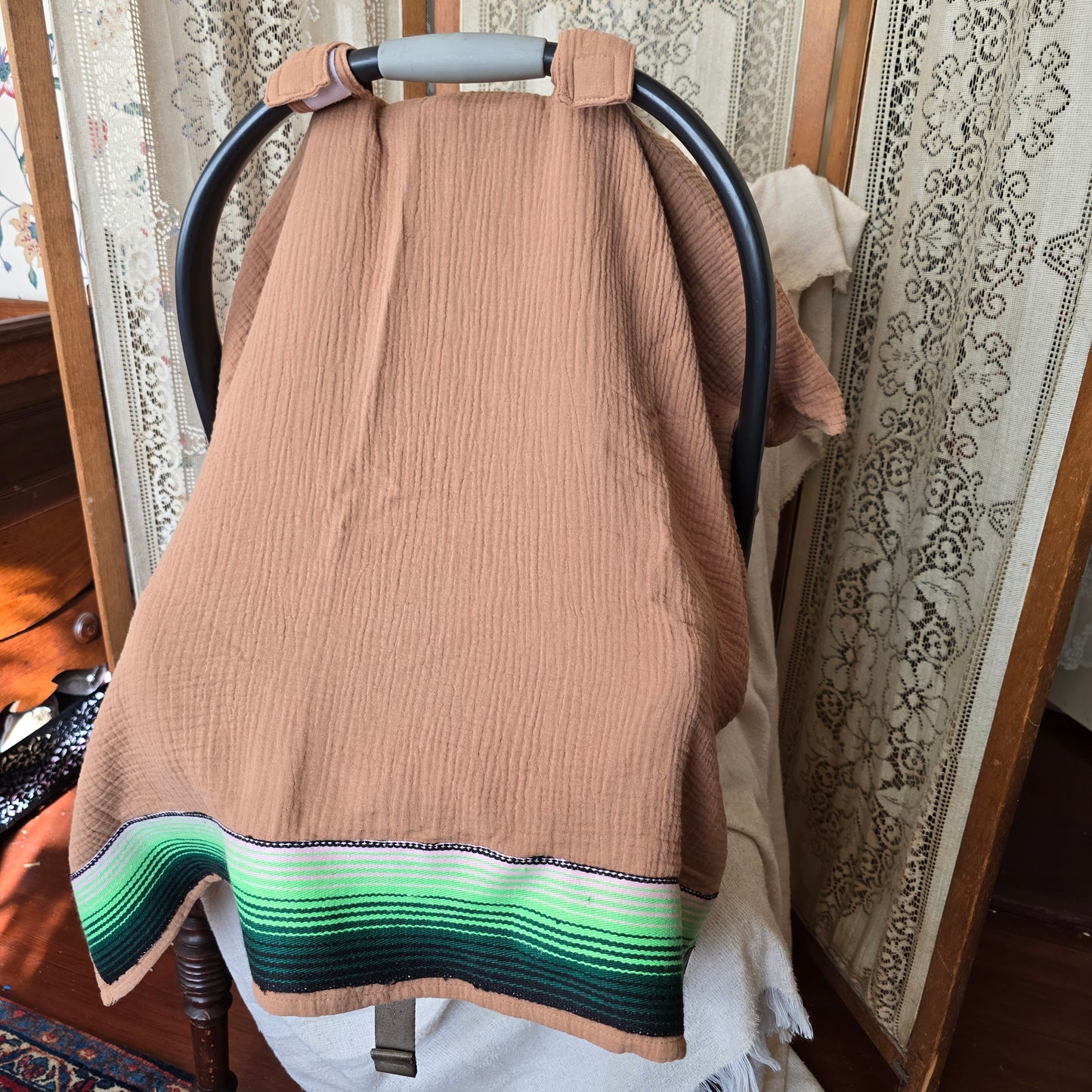 Mexican Sarape Car Seat Cover (Brown & Green)