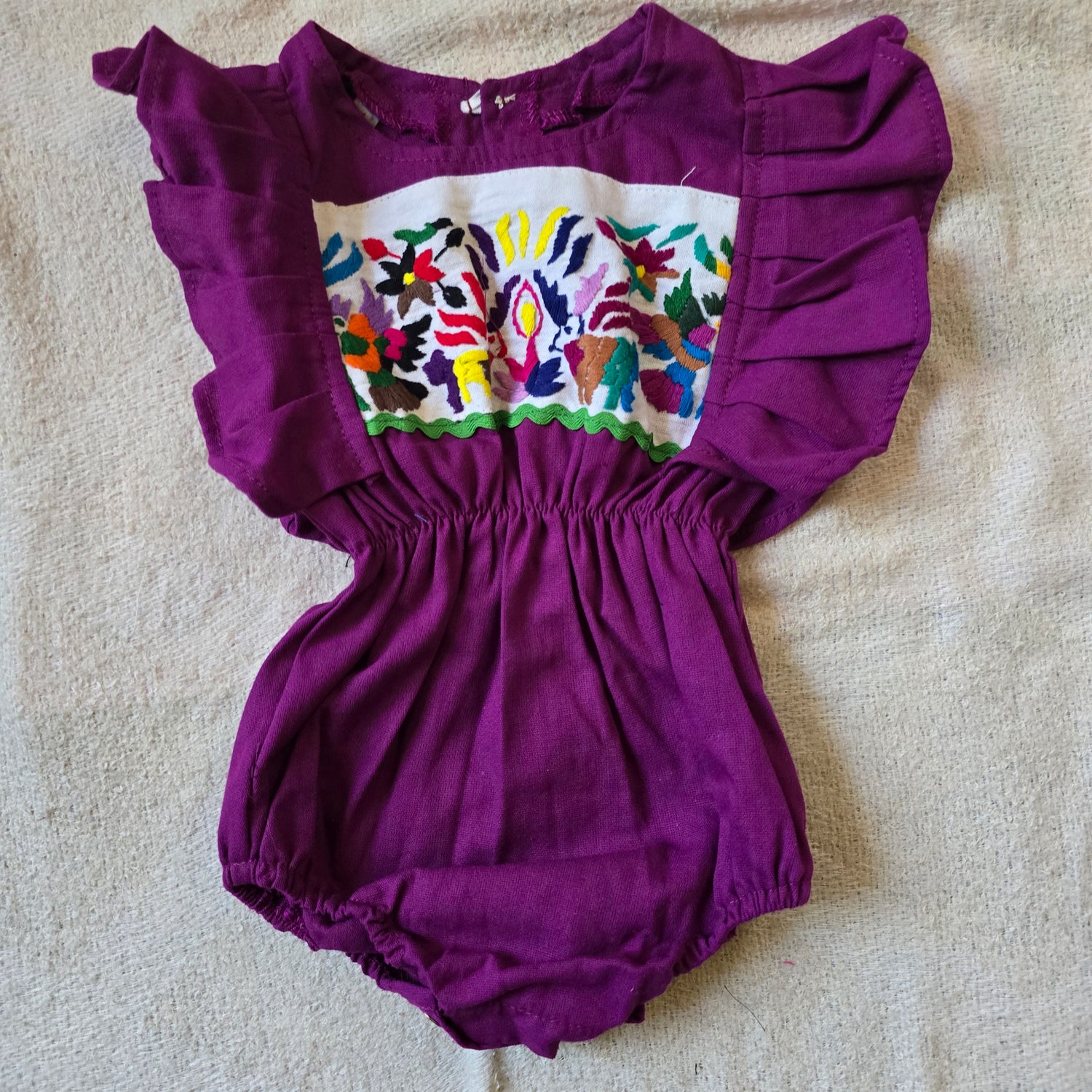 Handmade Mexican Embroidered Toddler Romper (12–18 months)
