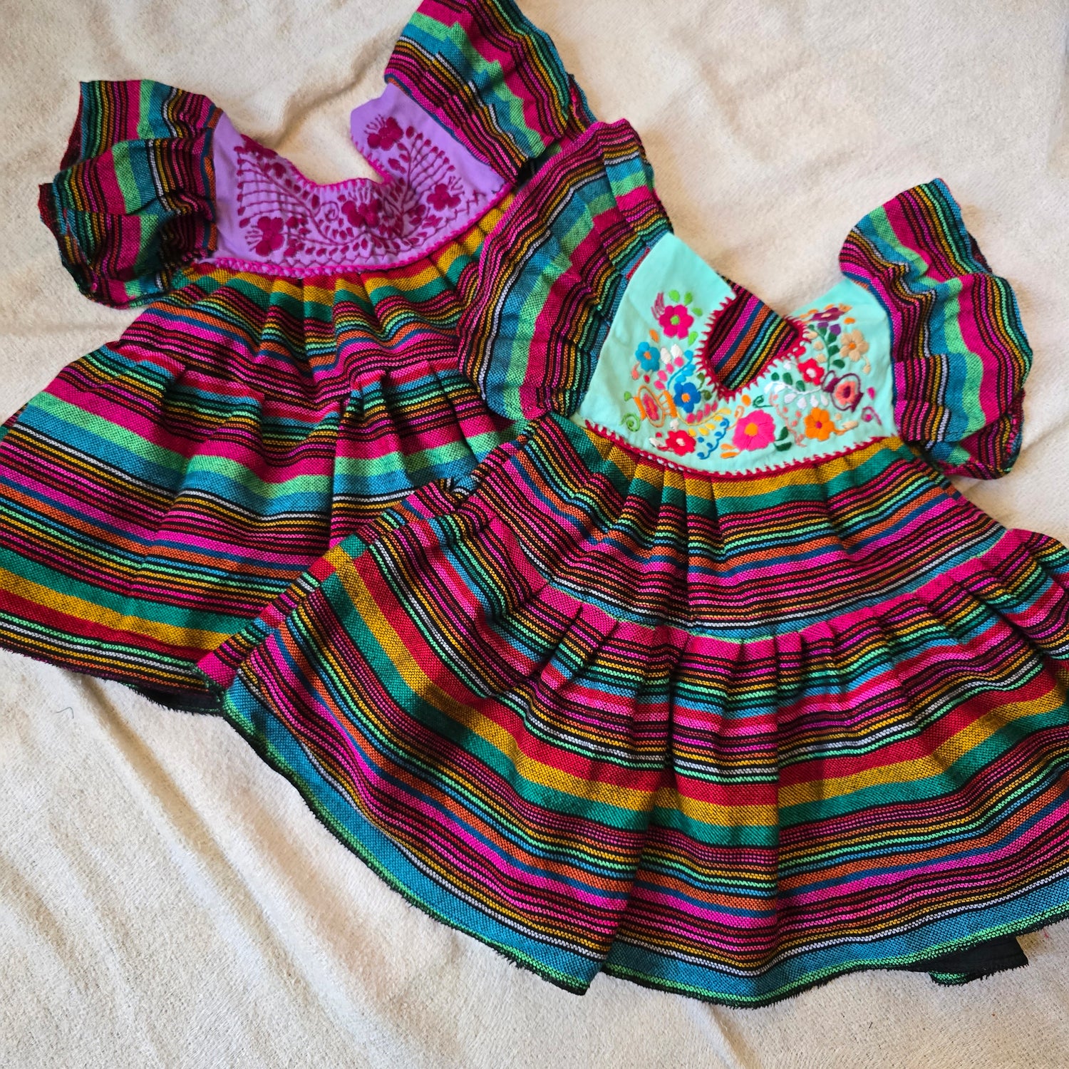 Rose Cambaya/ Hand Embroidered Baby Dress with Coordinating Headband