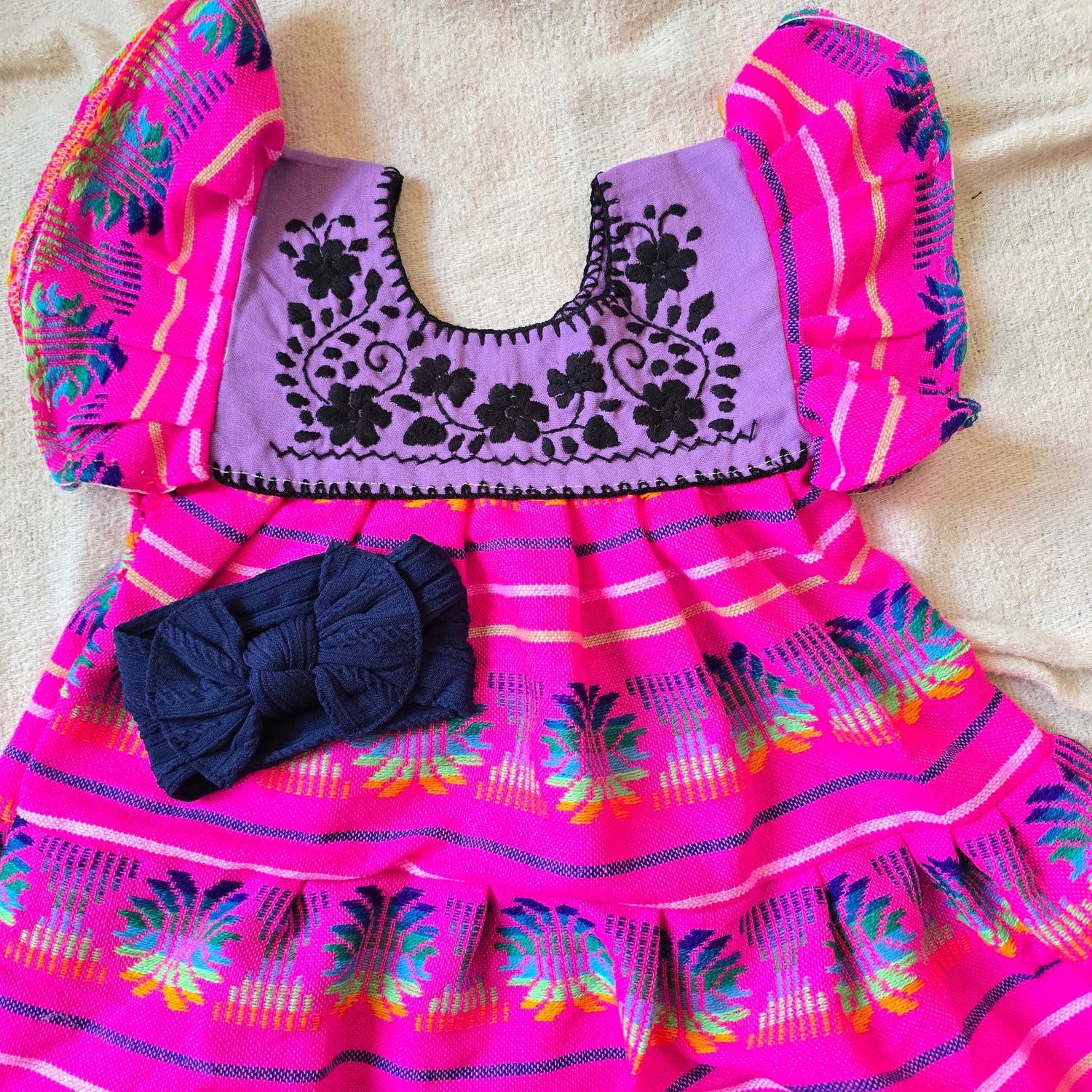 Cambaya/ Hand Embroidered Toddler Dress with Coordinating Headband