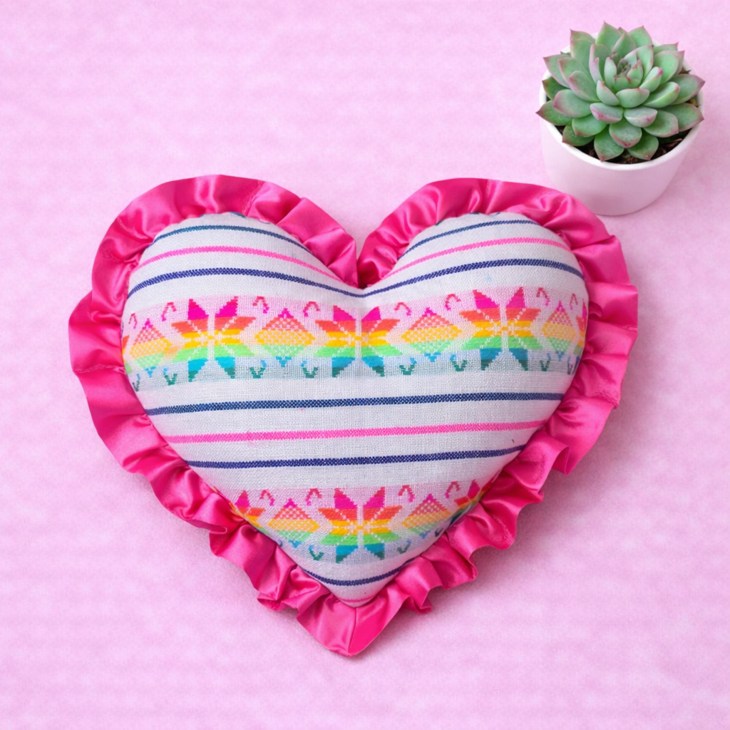 White Cambaya Heart Pillow Valentines Day