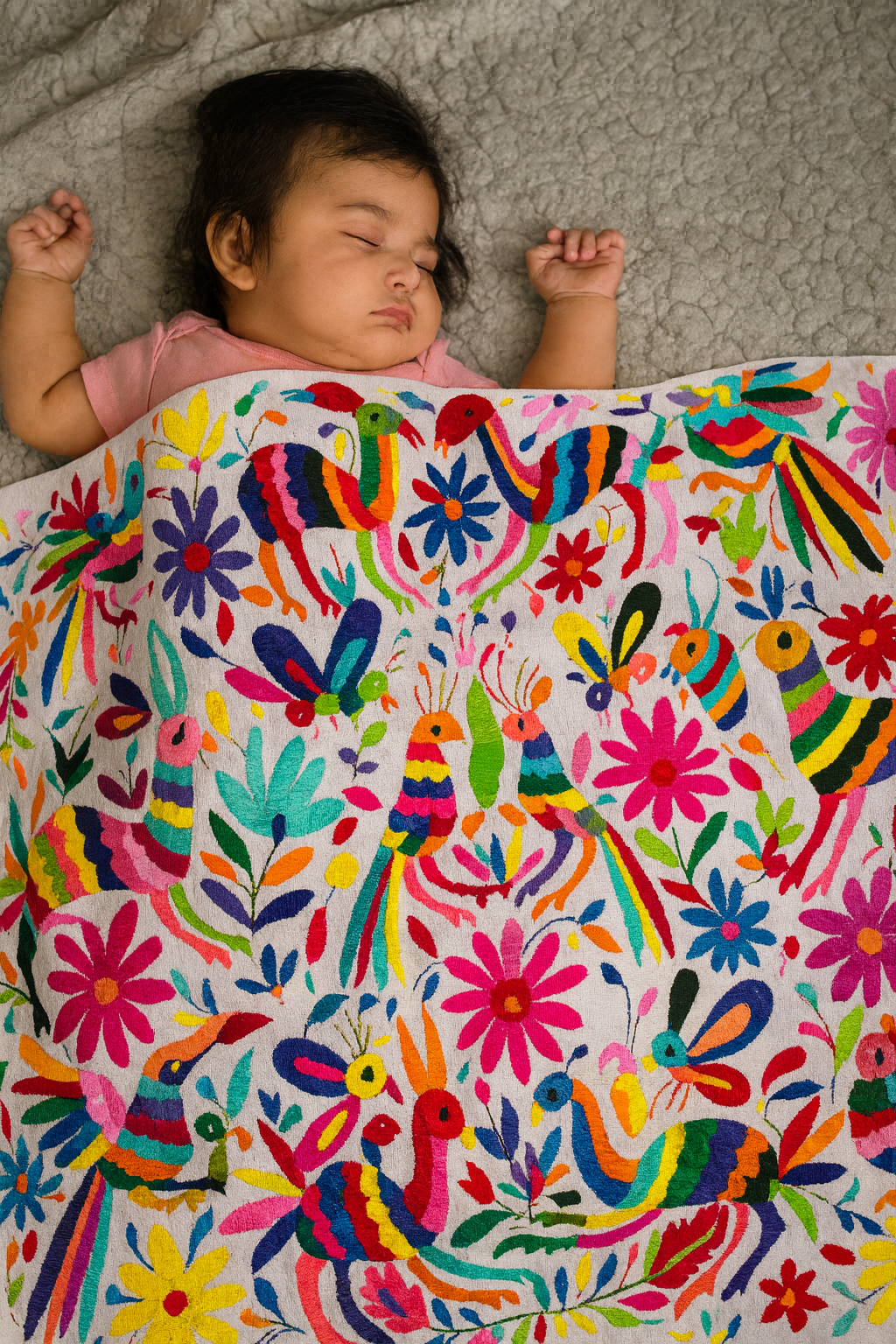 100% Hand-Embroidered Mexican Baby Blanket