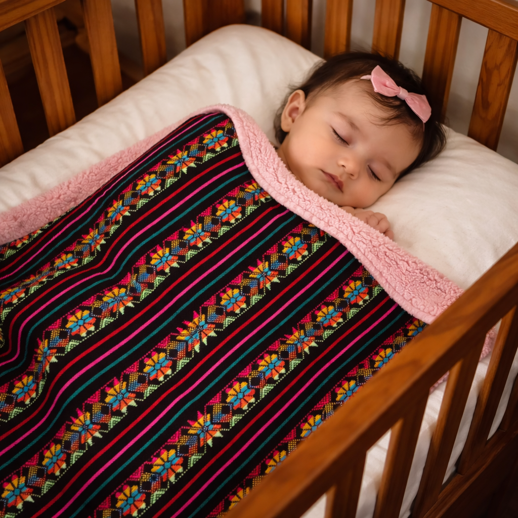 Large Cambaya Blanket with Sherpa- Black