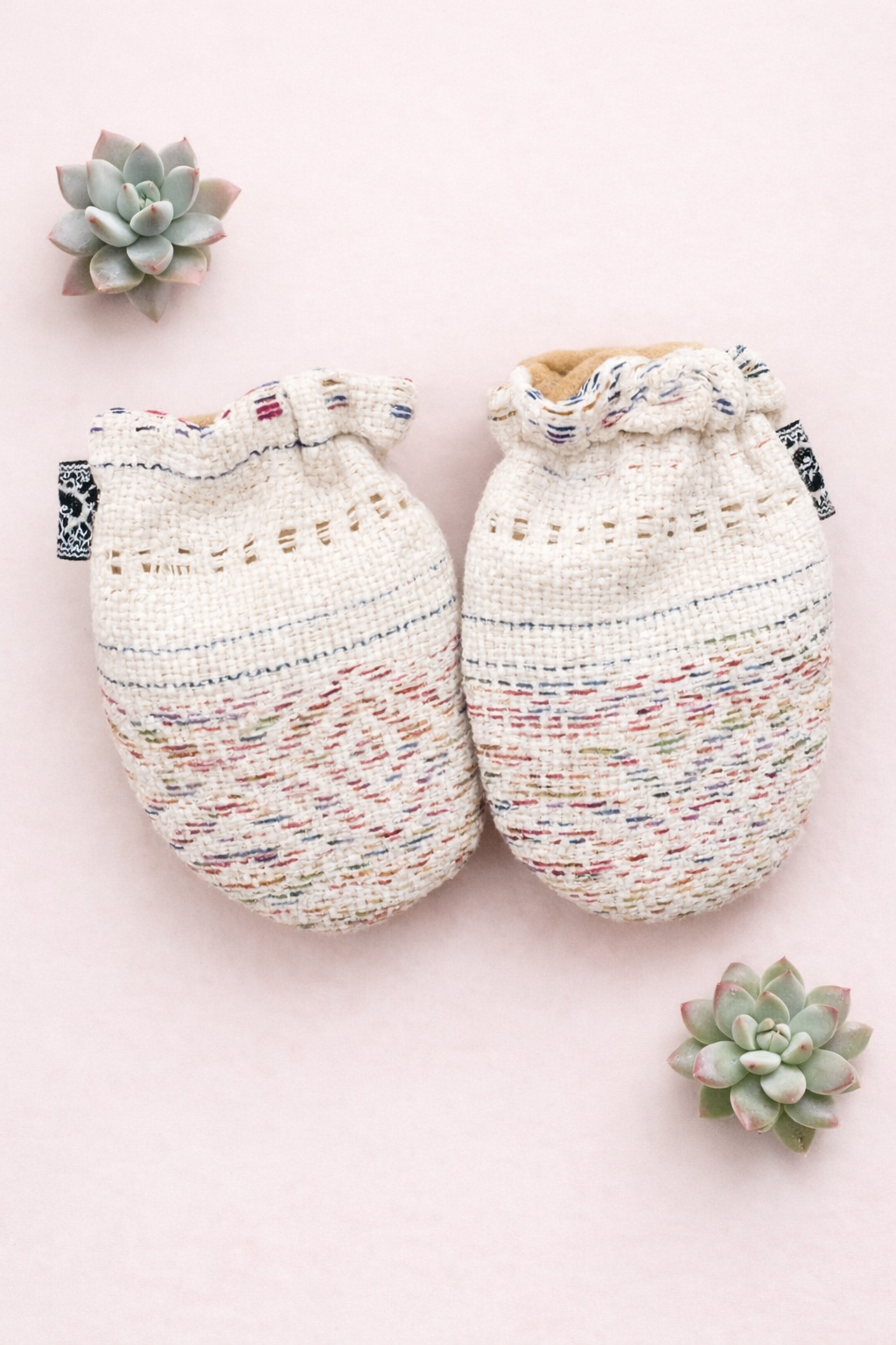 Mexican Baby Mittens- Woven Cotton/Flannel Mittens Unisex