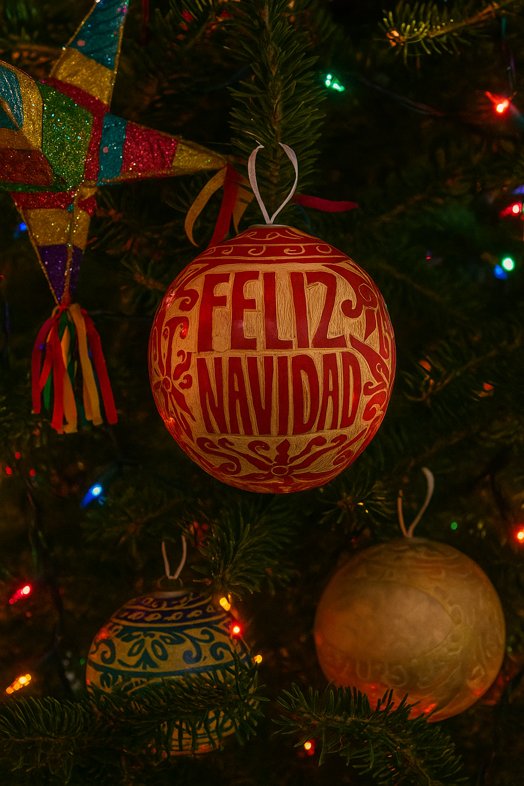 "Feliz Navidad" Handcarved Jicara (Gourd) Ornaments