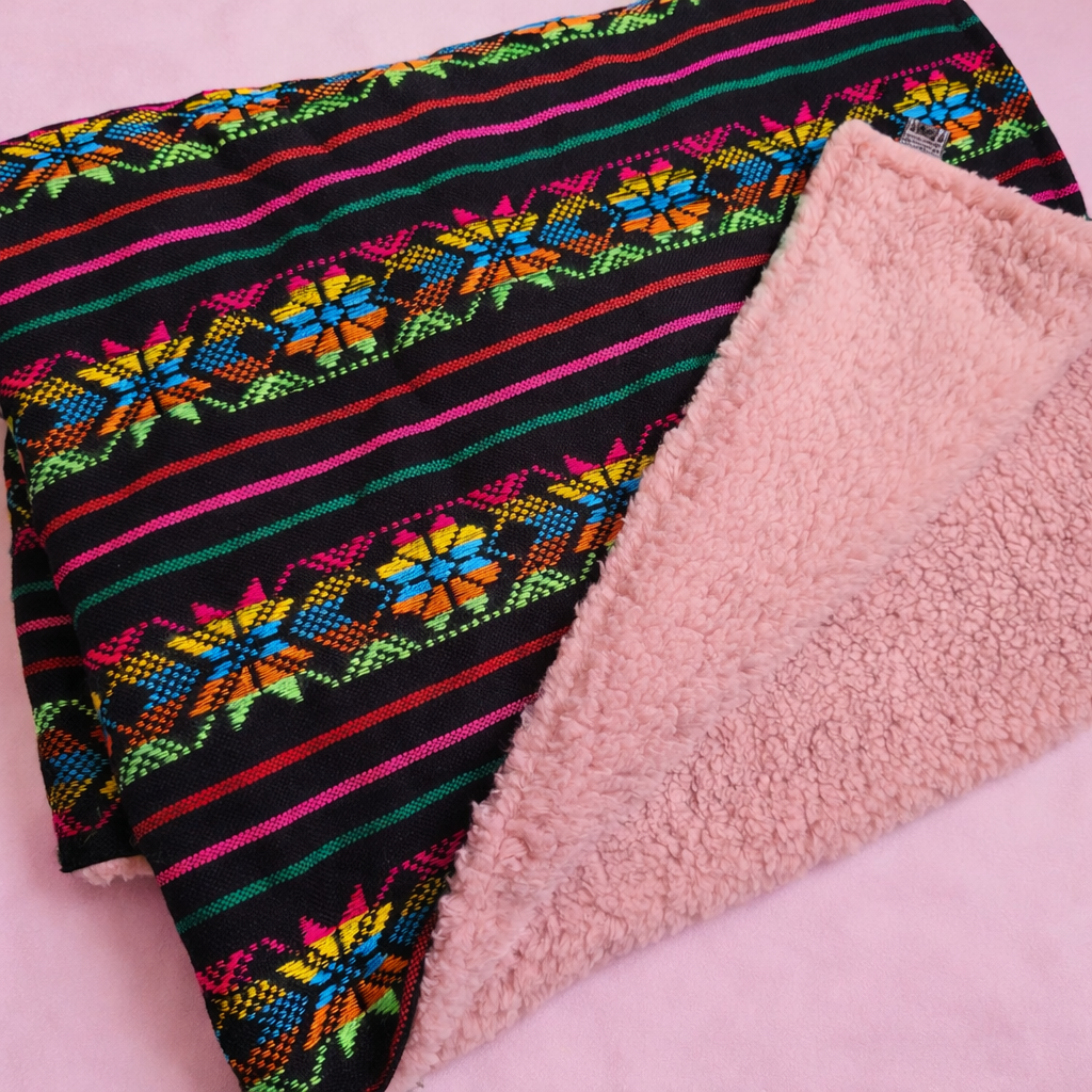 Large Cambaya Blanket with Sherpa- Black