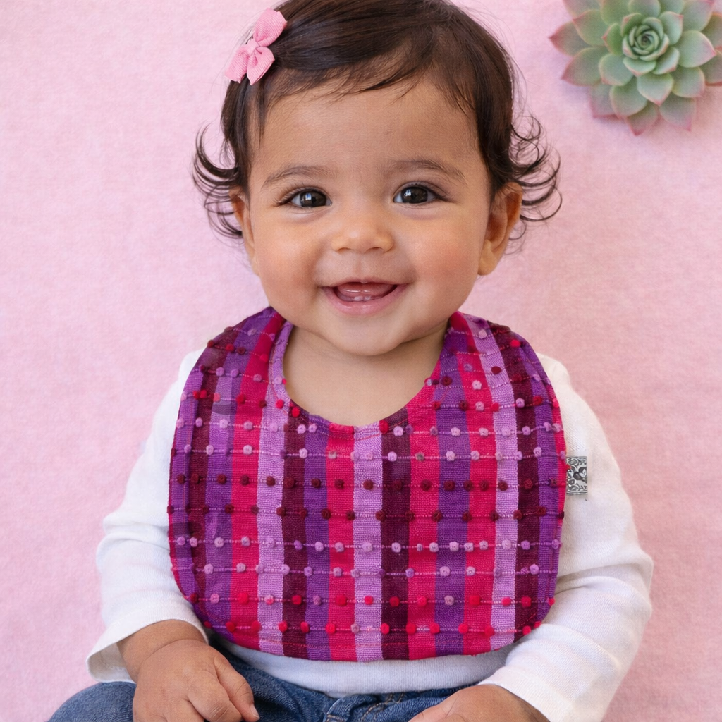 Loom Weaved 100% Cotton Bib Pink/Purple