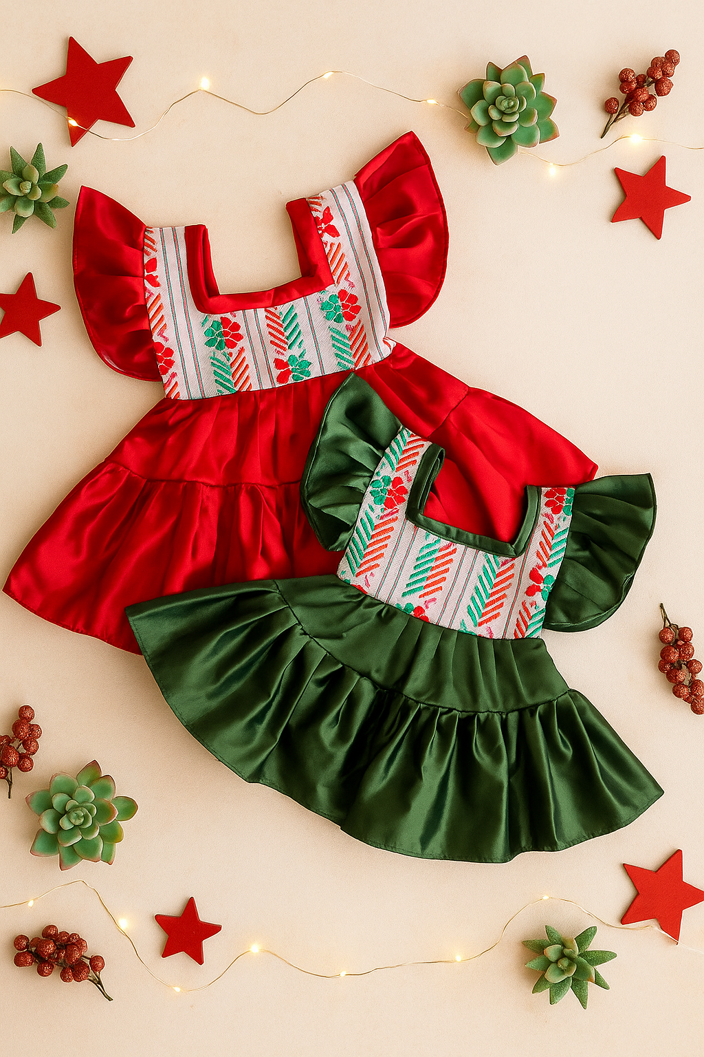 12M & 3T Holiday Satin & Cambaya Dresses