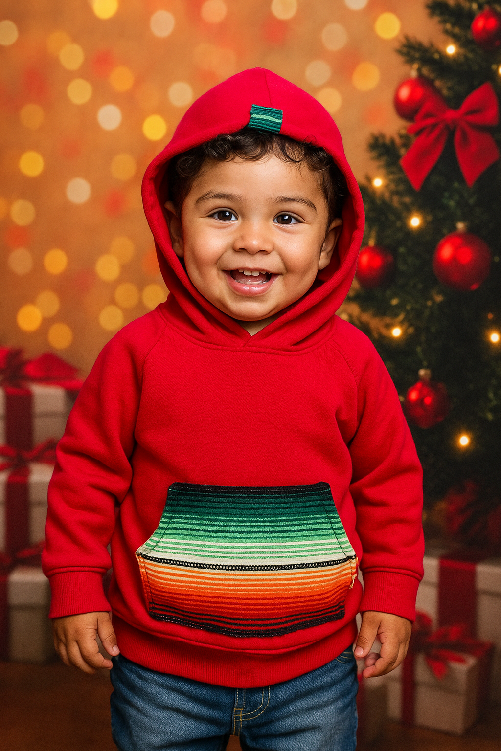 Red & Green Sarape Cotton Hoodie Unisex 2T-5Y