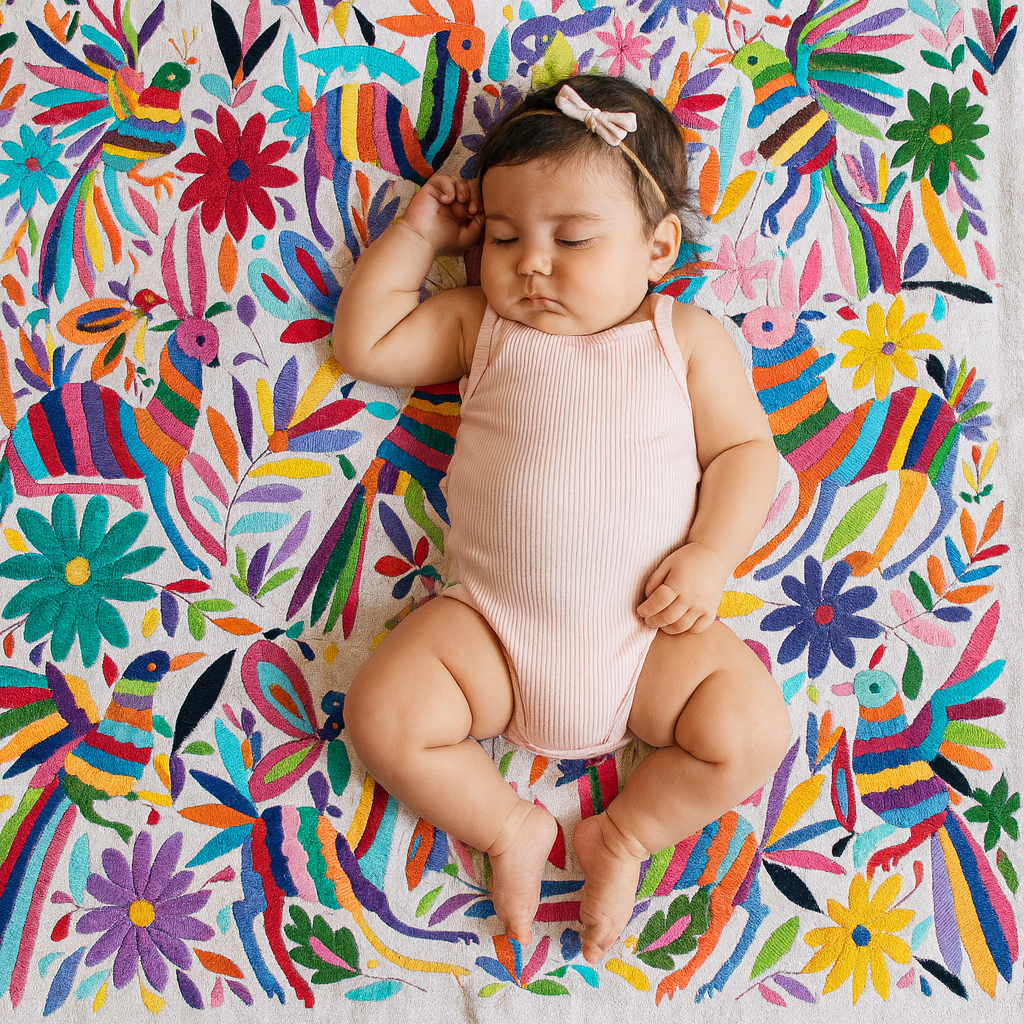 100% Hand-Embroidered Mexican Baby Blanket