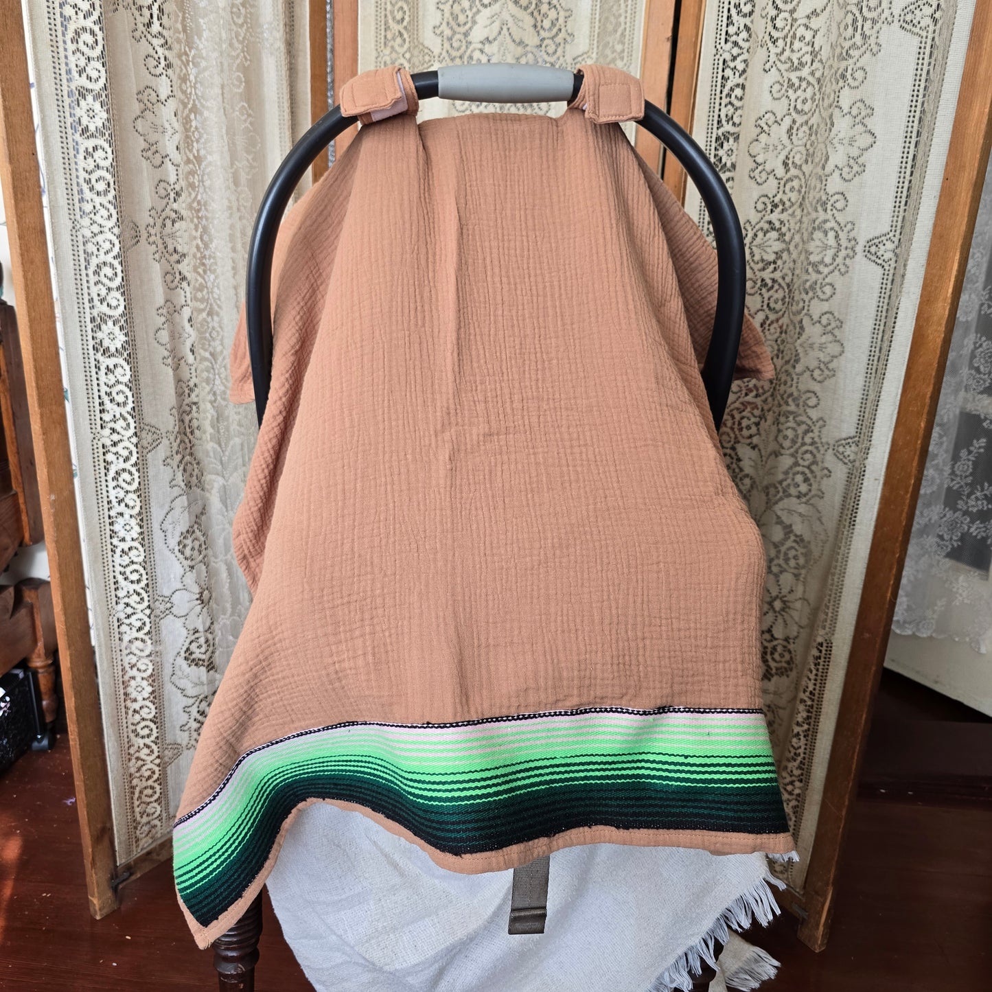 Mexican Sarape Car Seat Cover (Brown & Green)