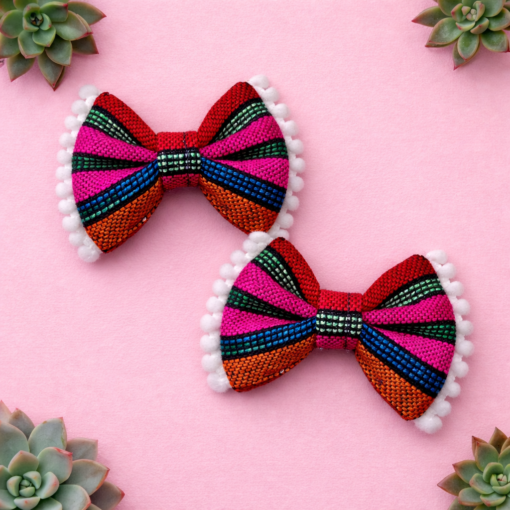 Pom Pom Bow Striped Cambaya
