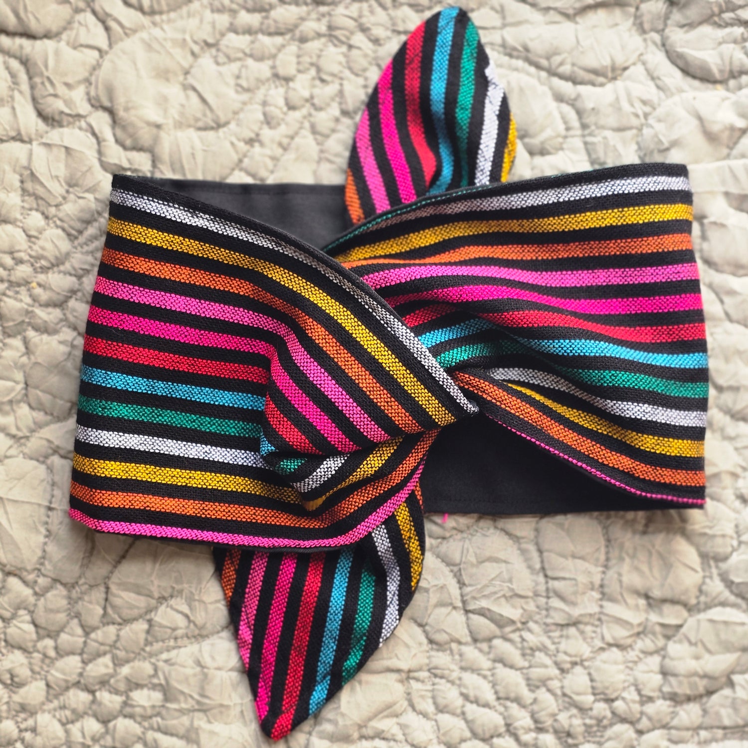 Striped Cambaya Headwrap Black