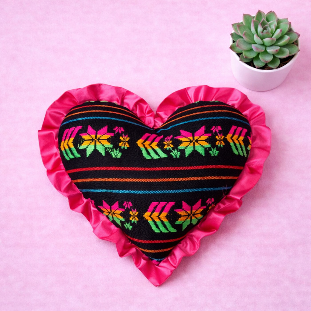 Black Cambaya Heart Pillow Valentines Day