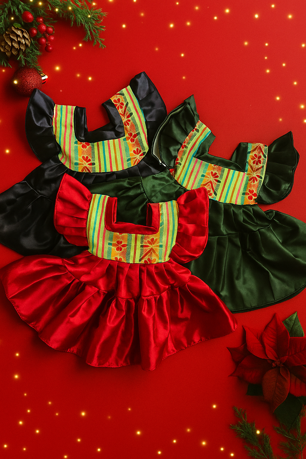 2T Toddler Holiday Satin & Cambaya Dresses