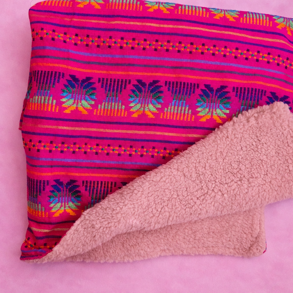 Large Cambaya Blanket with Sherpa-Hot Pink