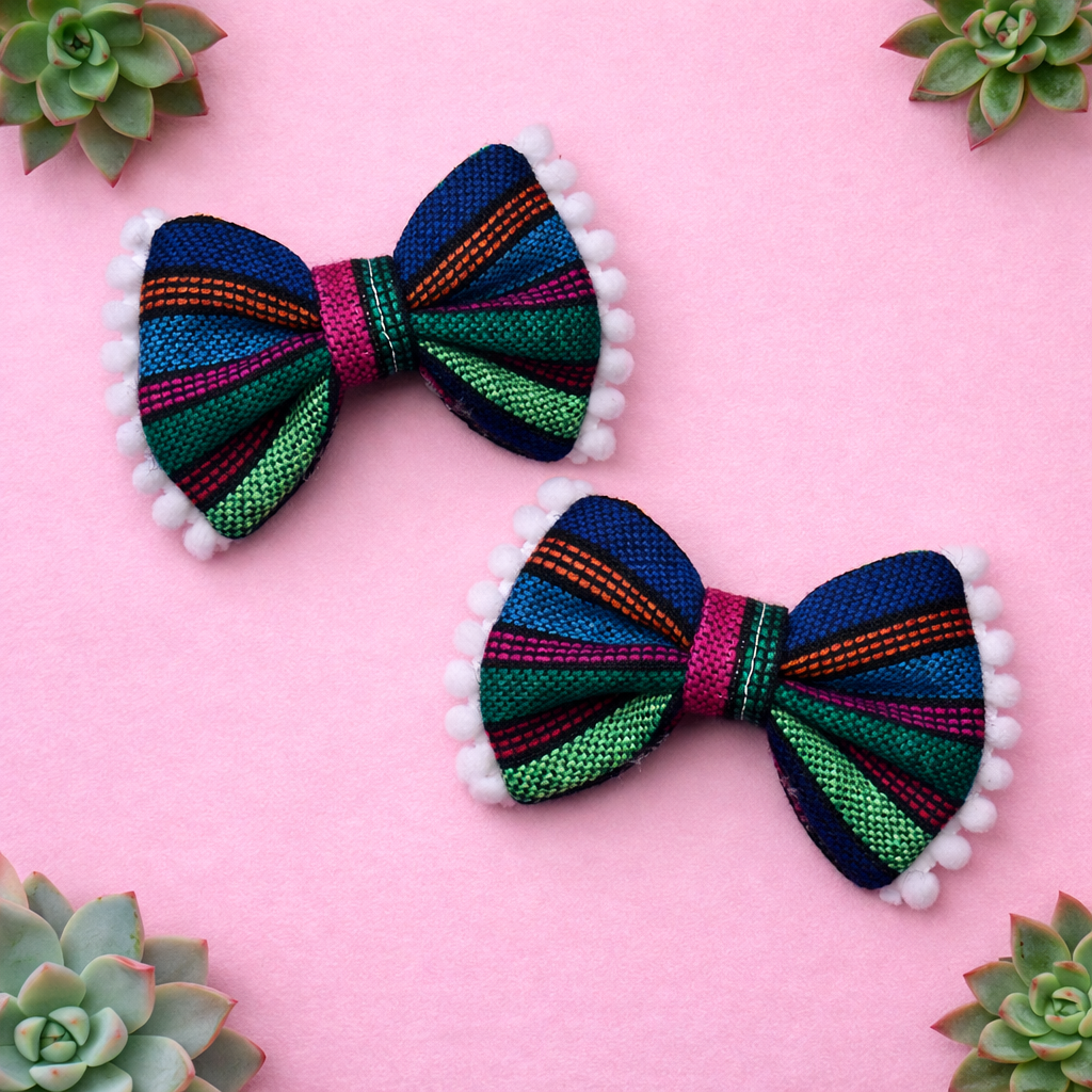 Pom Pom Bow Striped Cambaya