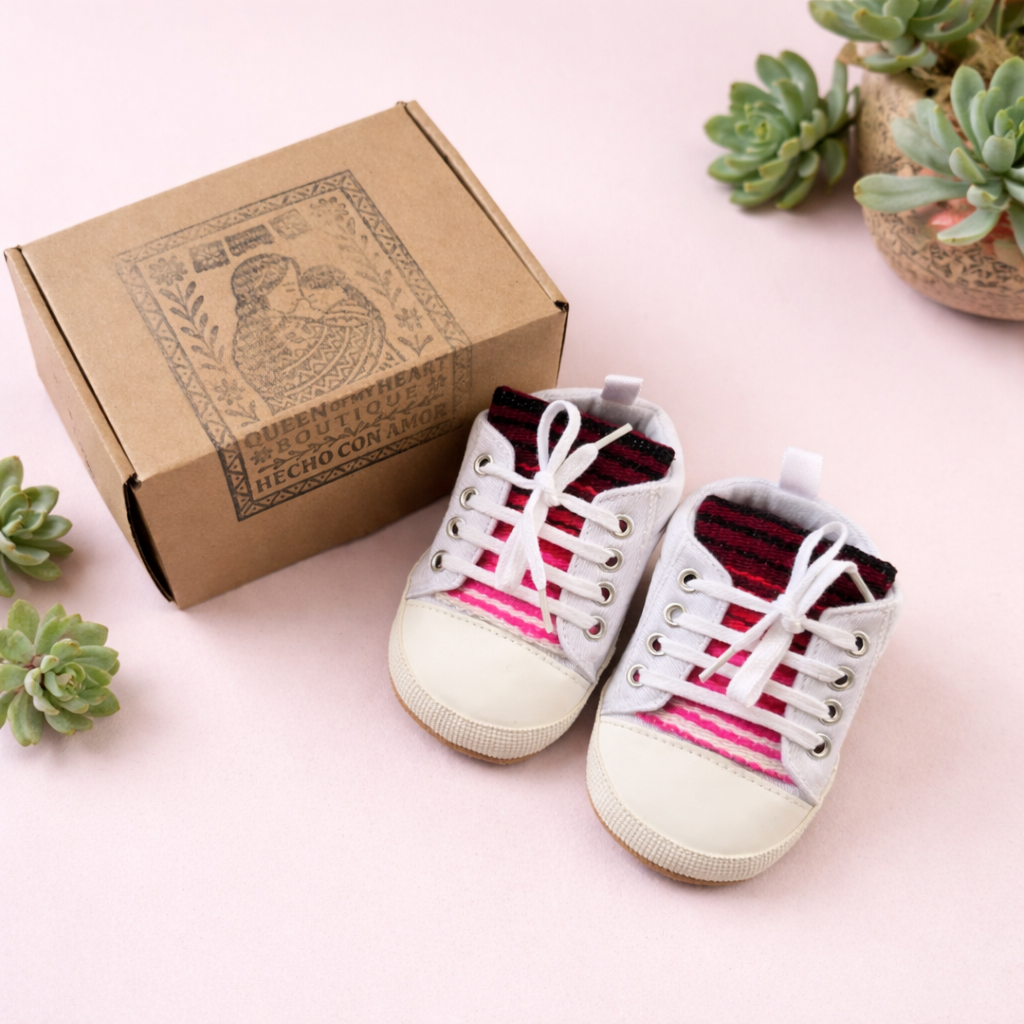 Baby's White High Tops Pink Sarape