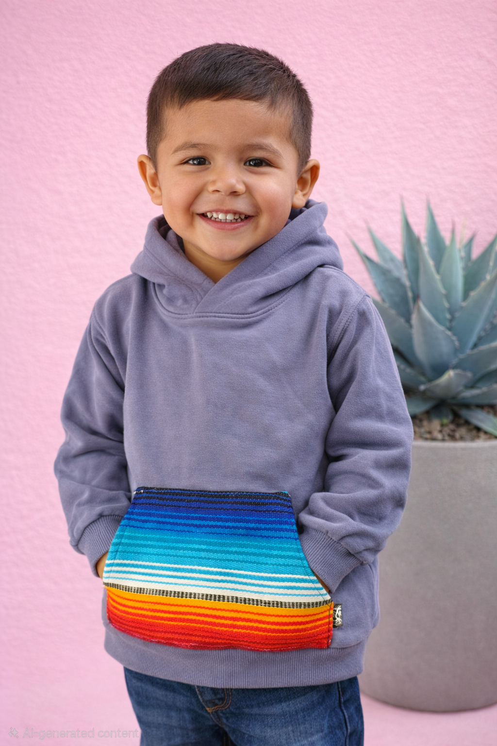 Dusty Blue Sarape Cotton Hoodie 6M- 4T