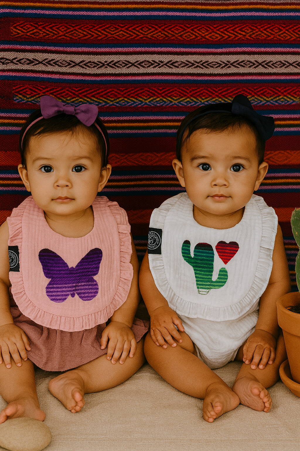 Butterfly & Cactus Sarape Bibs Set