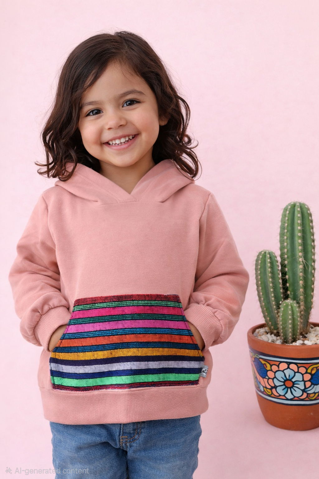 Dusty Pink Sarape Cotton Hoodie 6M- 4T