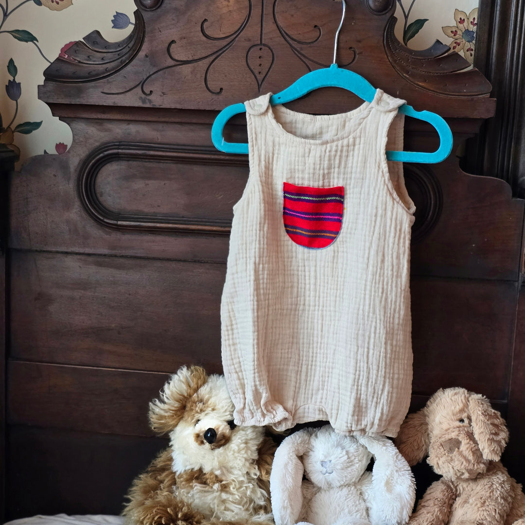 Unisex Mexican Gauze Romper/ Cambaya Pocket