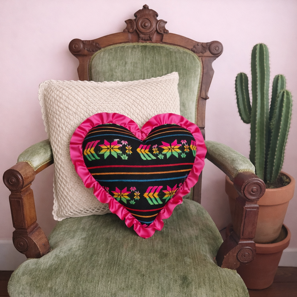 Black Cambaya Heart Pillow Valentines Day