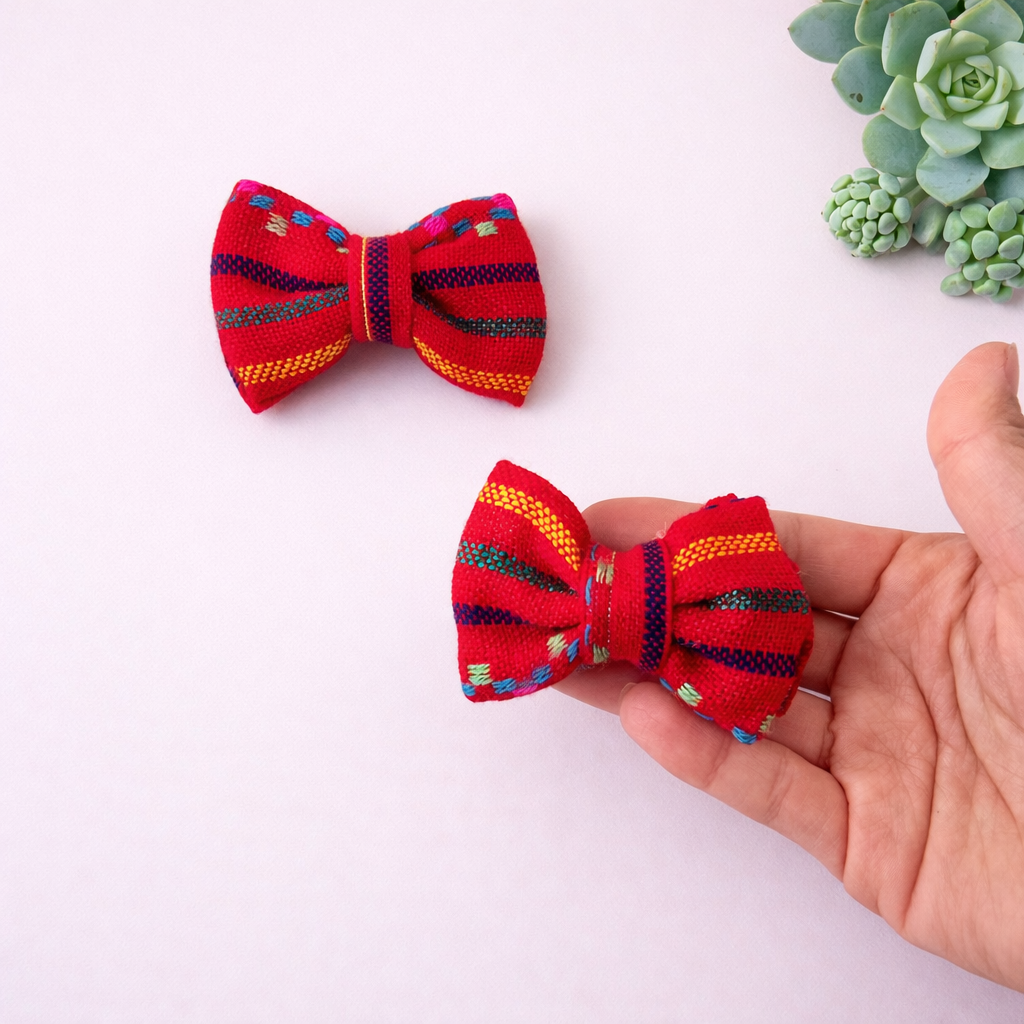 Red Clip On Cambaya Bows set of 2