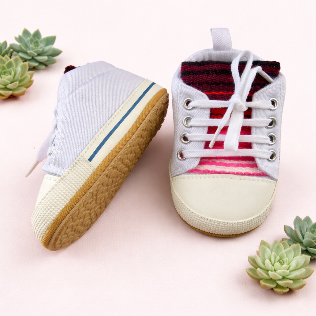 Baby's White High Tops Pink Sarape