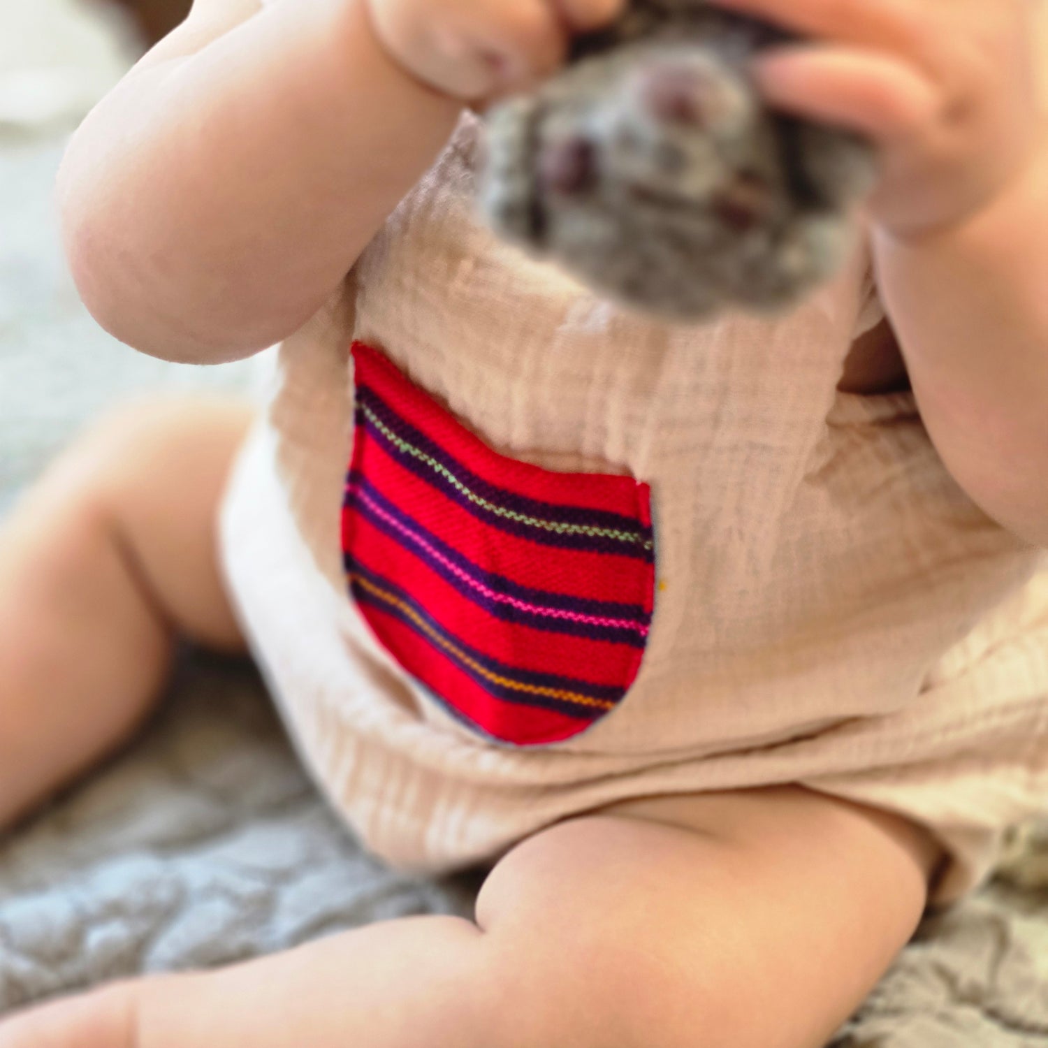 Unisex Mexican Gauze Romper/ Cambaya Pocket