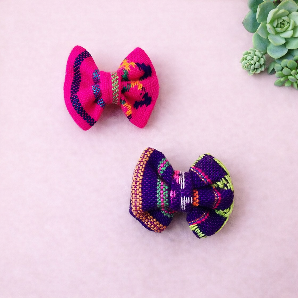 Minis Hot Pink & Purple Clip On Cambaya Bows set of 2