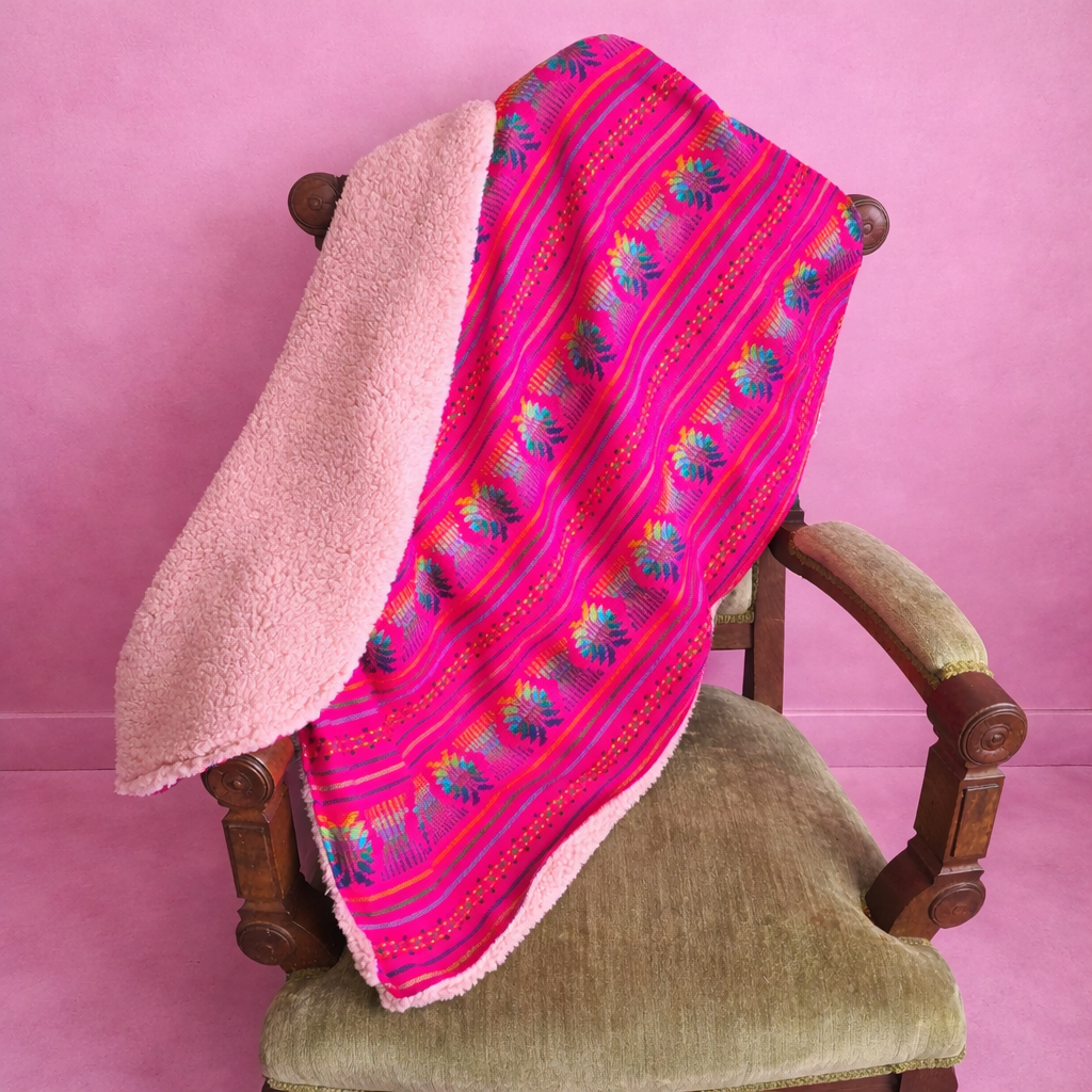 Large Cambaya Blanket with Sherpa-Hot Pink