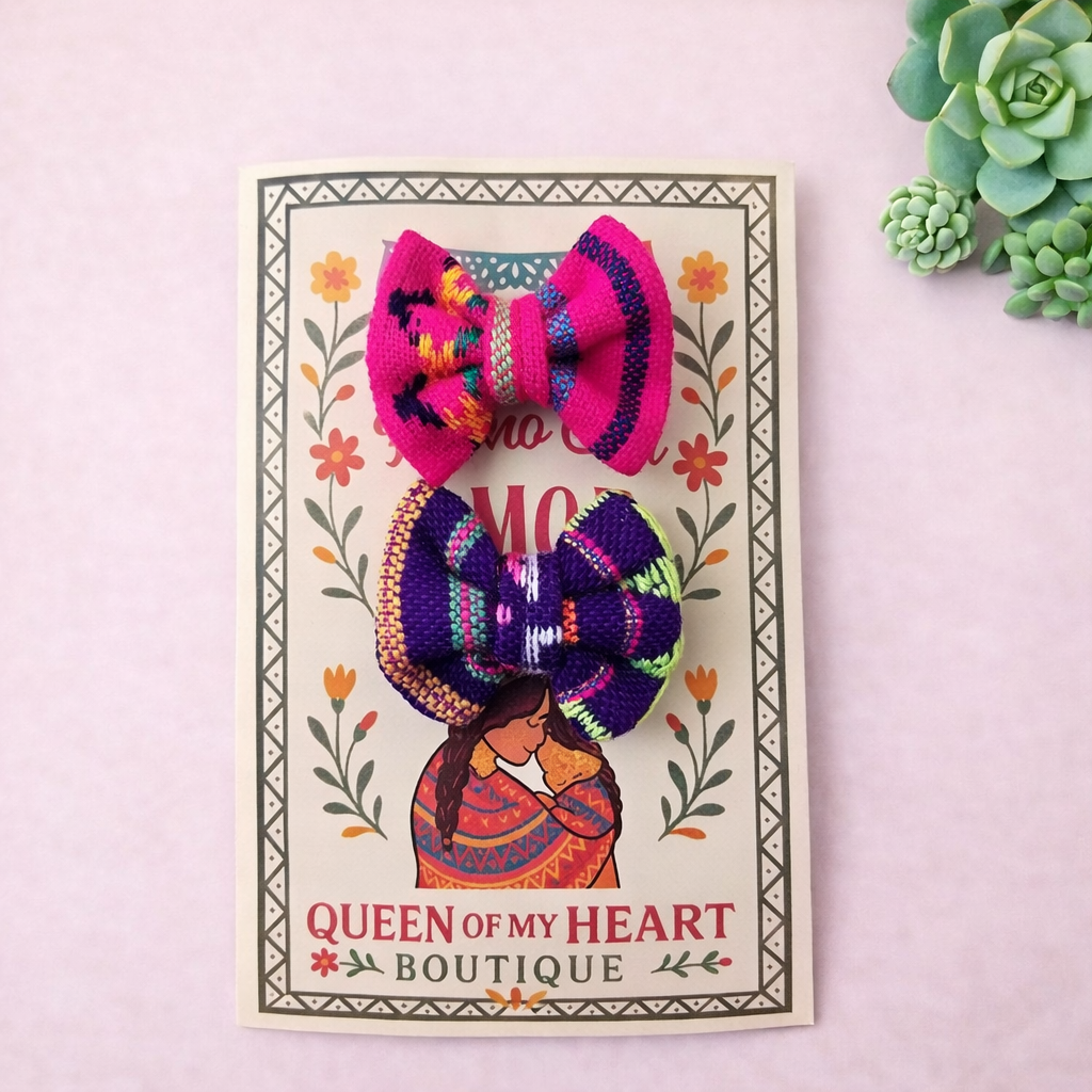 Minis Hot Pink & Purple Clip On Cambaya Bows set of 2