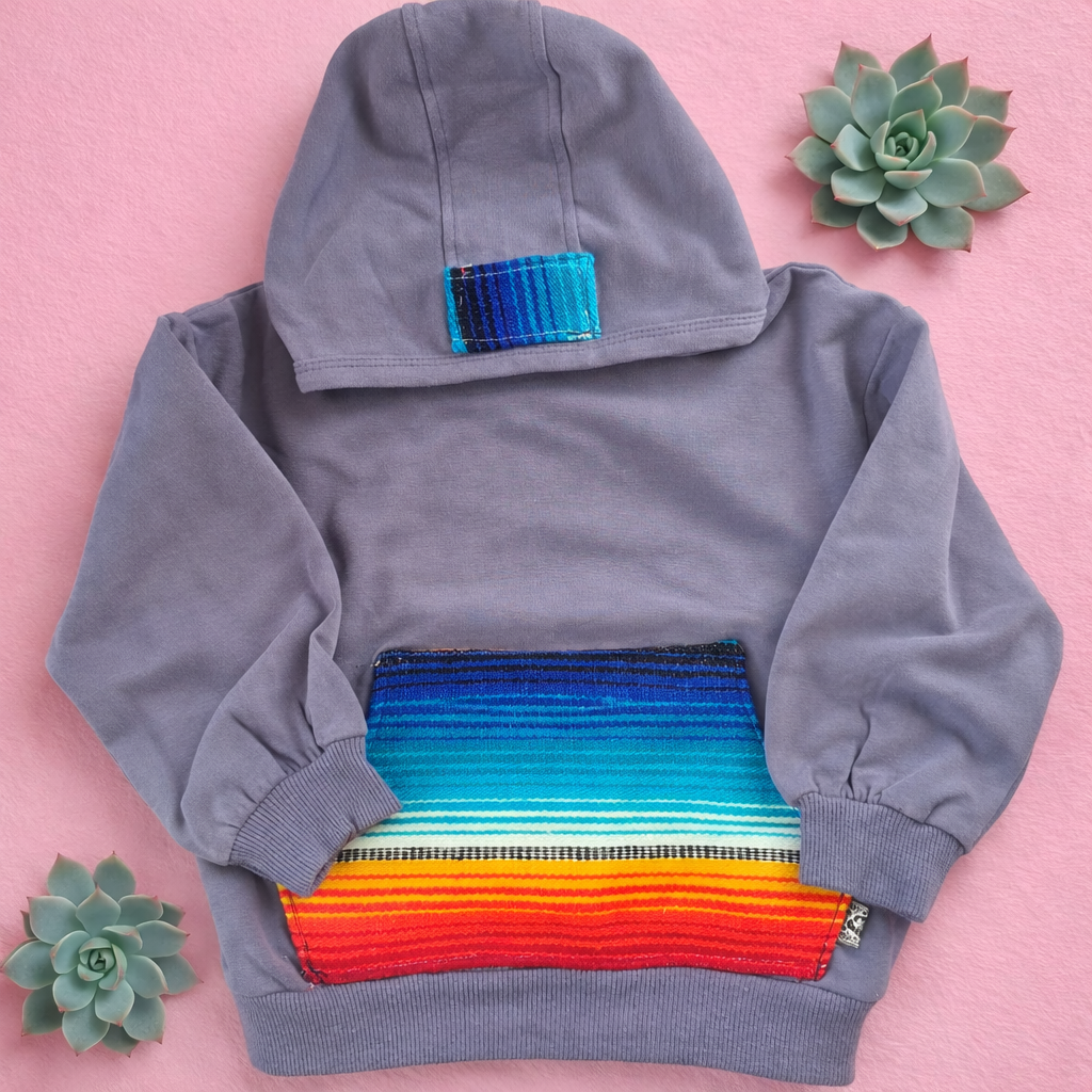 Dusty Blue Sarape Cotton Hoodie 6M- 4T