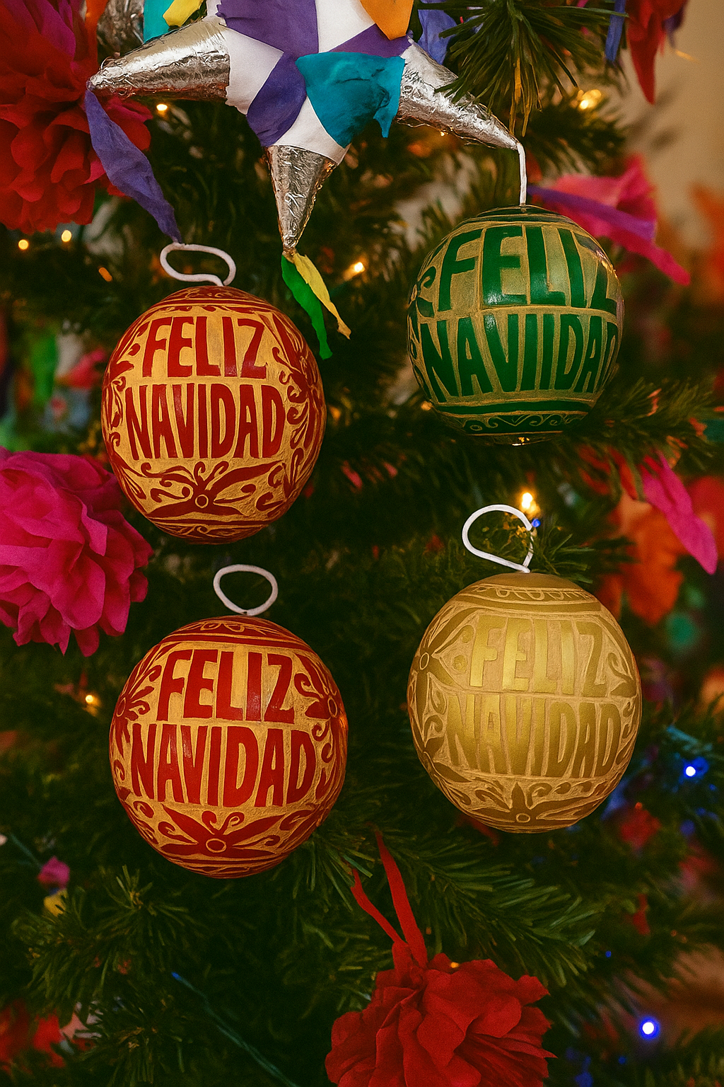 "Feliz Navidad" Handcarved Jicara (Gourd) Ornaments